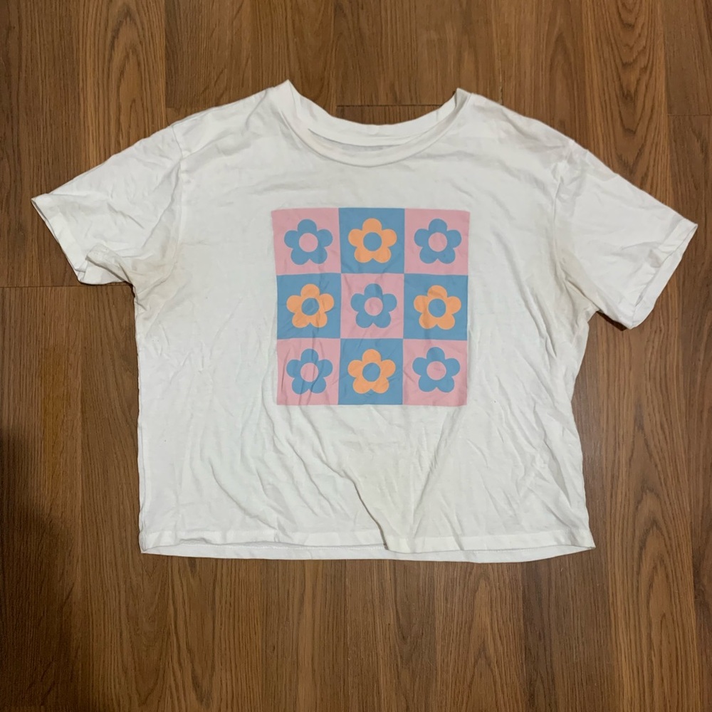 Juniors White Flower Print Top Size Medium